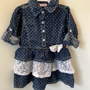 Baby Girl Denim dress With Rhinestone Buttons and lace ruffle 😍